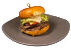 A double pub burger alone on a plate.