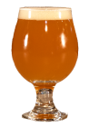 Short glass of gold-orange beer.